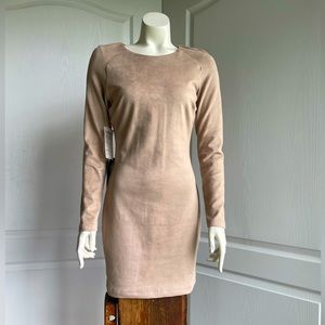 Bebe Faux Suede Long Sleeve Tan Mini Dress- Size Medium